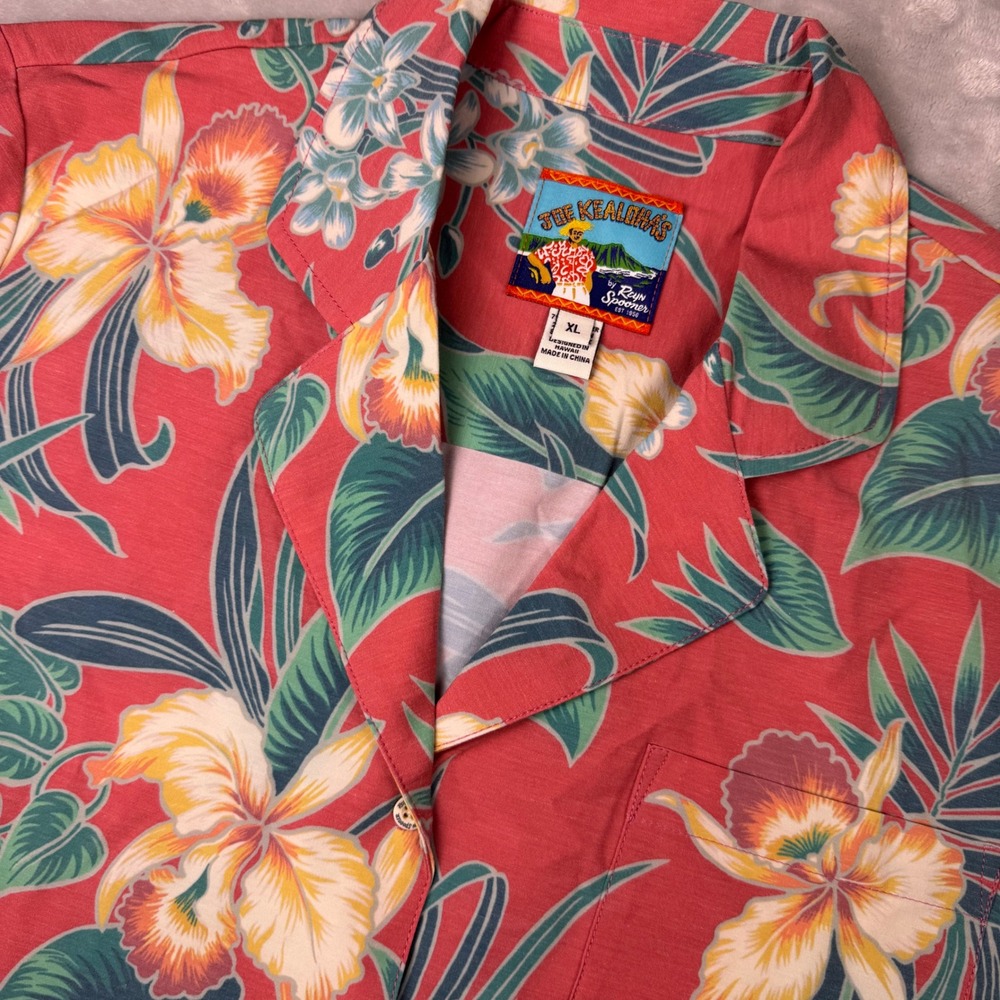 Joe Kealoha's Reyn Spooner Hawaiian Shirt XL Coral Pink Tropical Orchid Floral